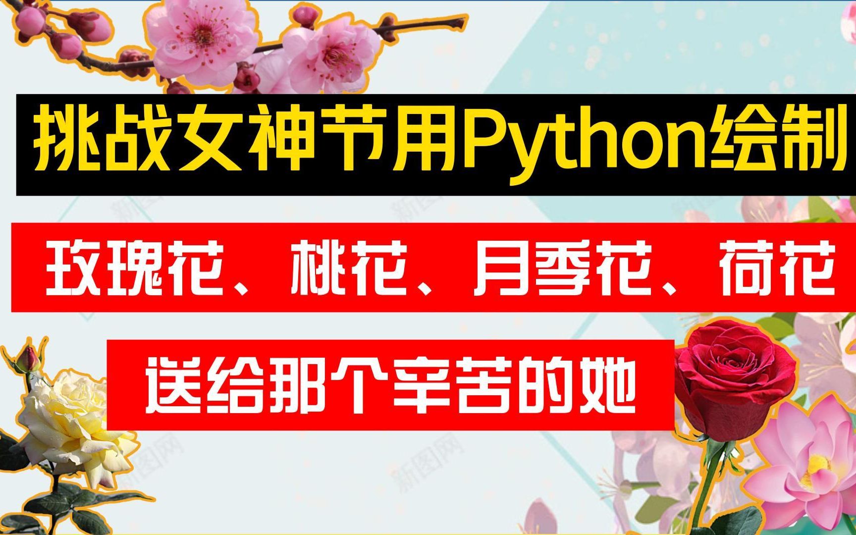 【附源码】3.8女神节挑战Python代码送花,玫瑰花、桃花、荷花、月季花,总有一款她喜欢的|Python下载|pycharm激活|女生节|哔哩哔哩bilibili