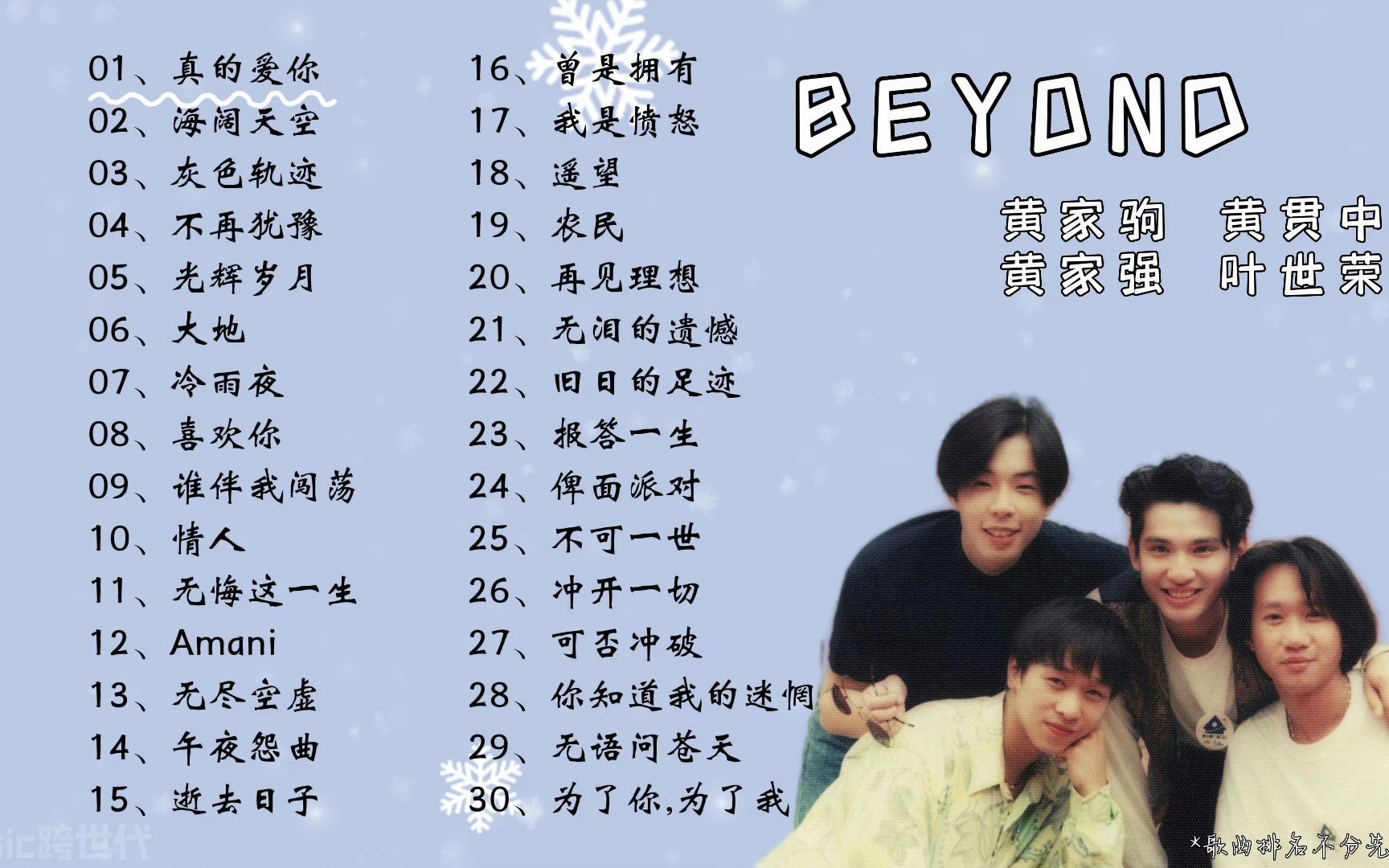 [图]【BEYOND】精选30首BEYOND热门好听的歌曲