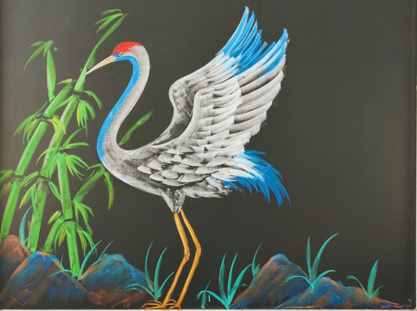 粉笔画大白鹤