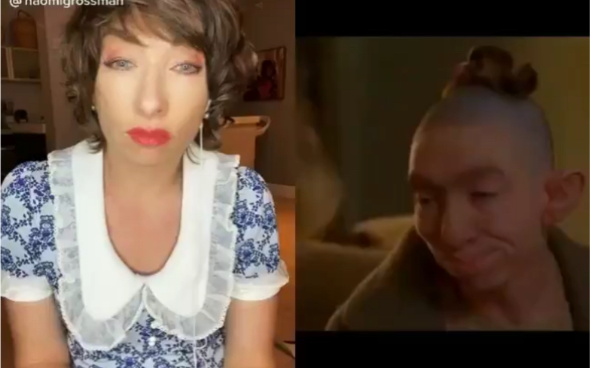 [图]【Reaction】疯人院院花Naomi Grossman观看《美国恐怖故事：畸形秀》小胡椒片段的反应。