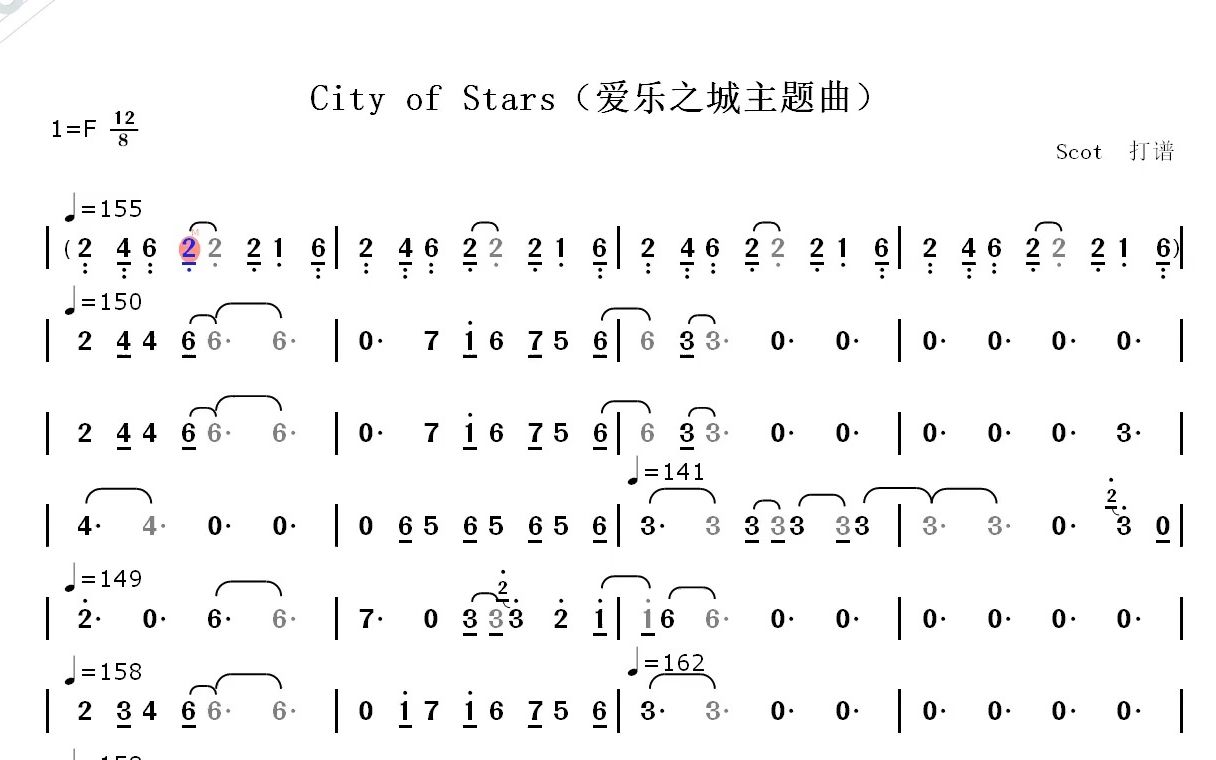 爱乐之城钢琴数字简谱图片