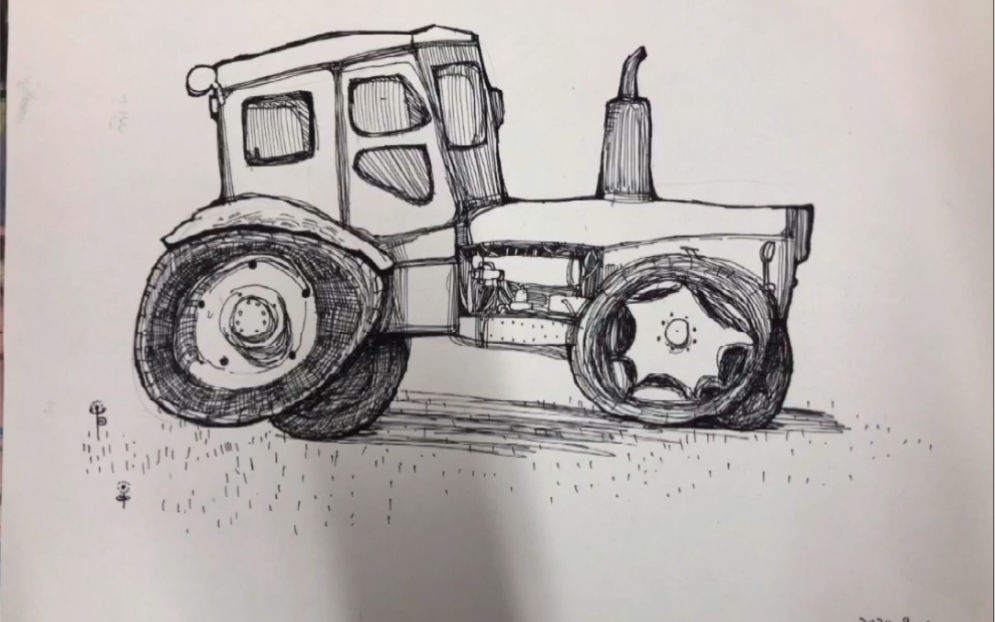 速写《拖拉机》,如何在家学习画速写.