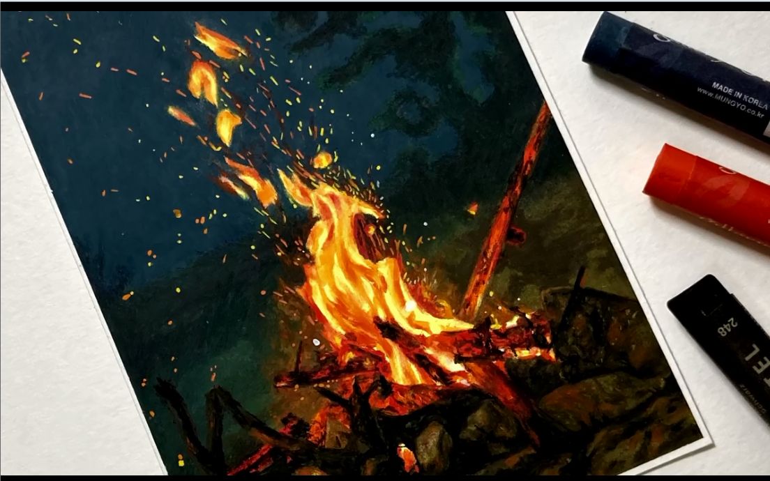 油画棒教程冬天里的一把火超写实大神