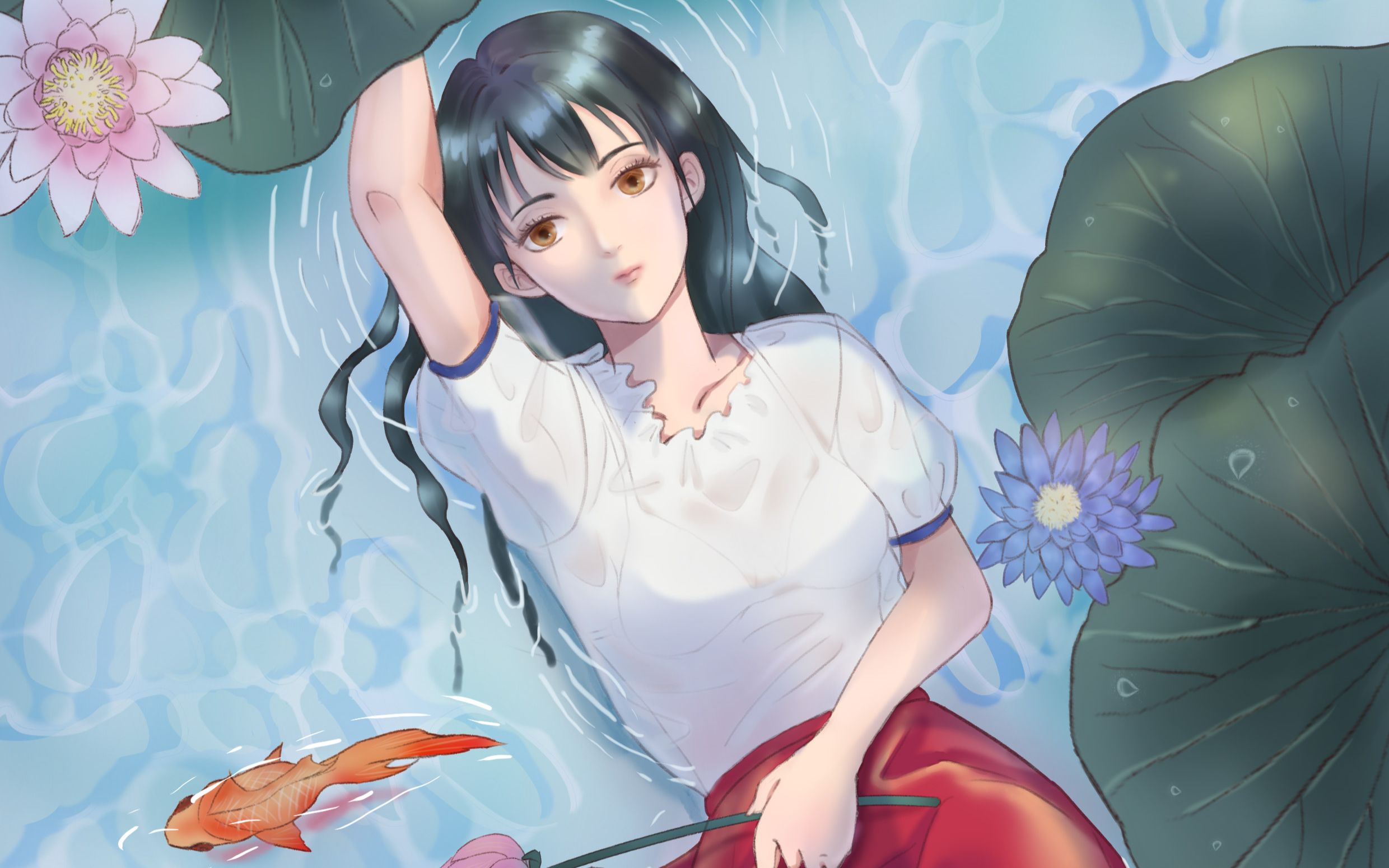 【板绘】少女为何躺在池塘里?可能凉快吧