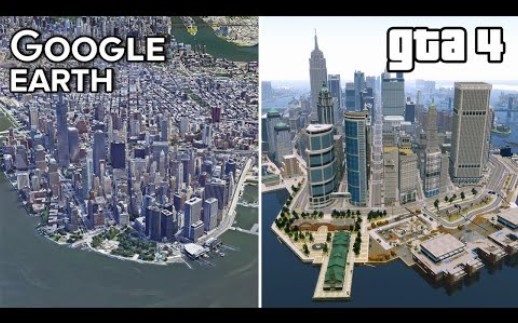 谷歌地图vsgta4自由城和纽约的建筑物对比