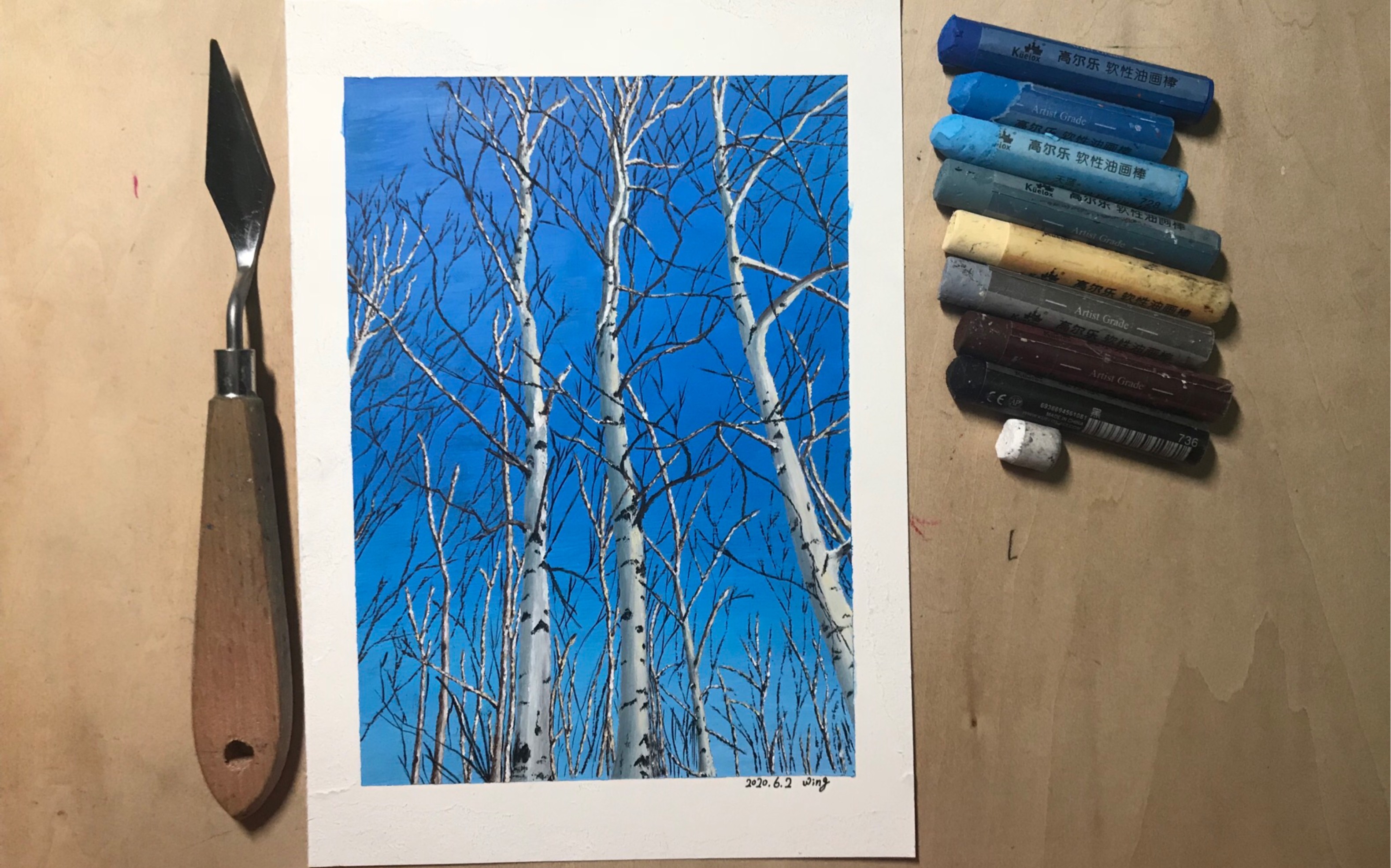 油画棒61白桦树教程_哔哩哔哩 (゜-゜)つロ 干杯~-bilibili