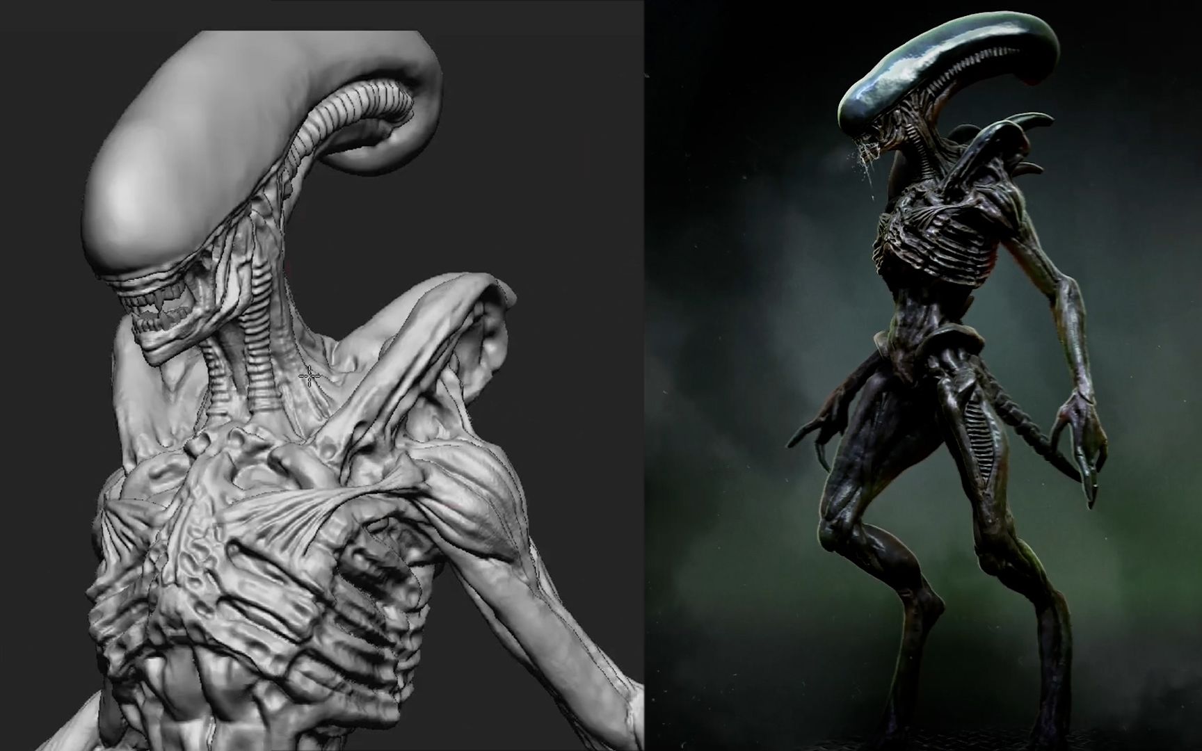 【zbrush雕刻】"异形"概念外星人生物角色雕刻流程案例