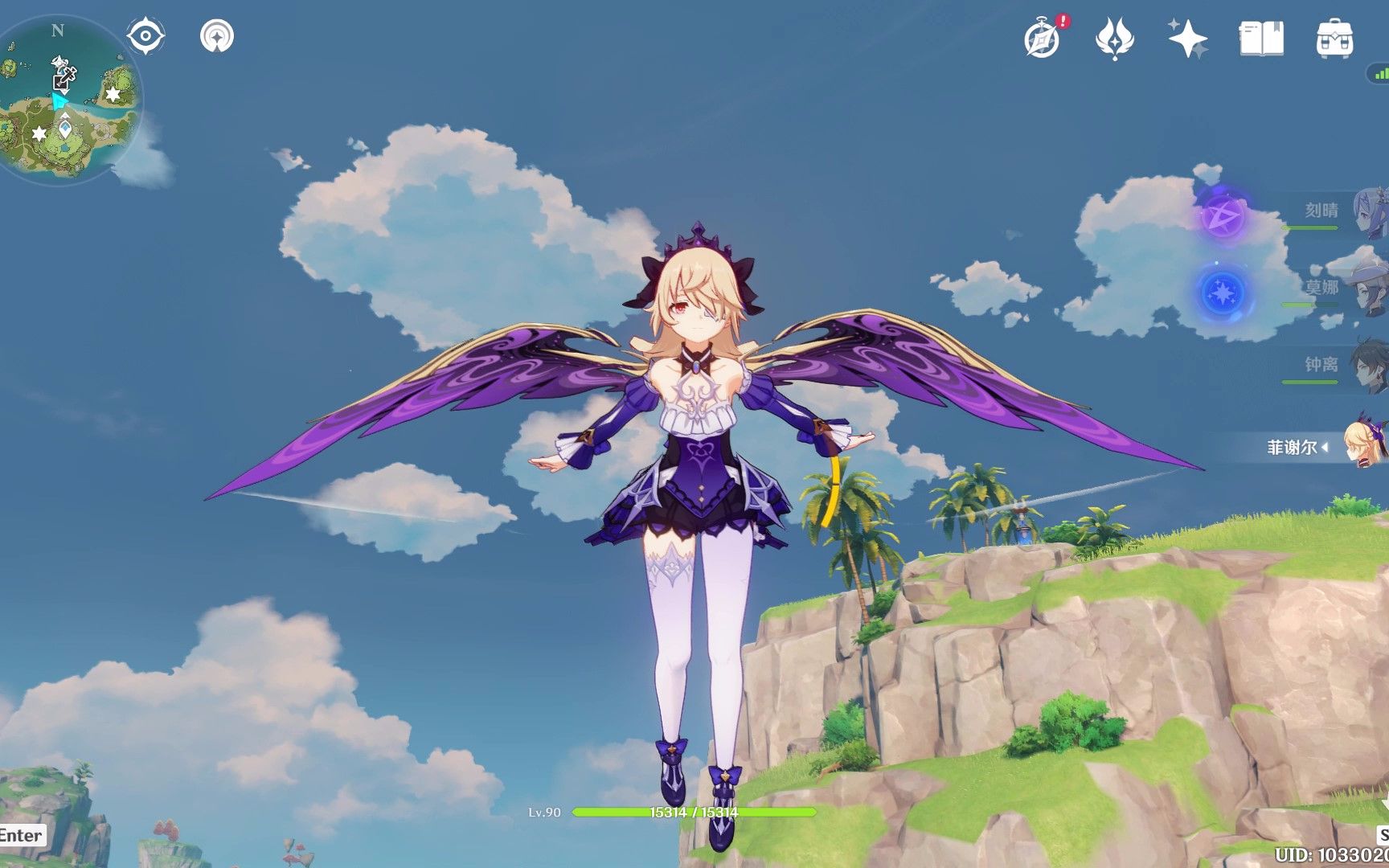 原神28菲谢尔极夜真梦皮肤白丝真好看飞行和游泳