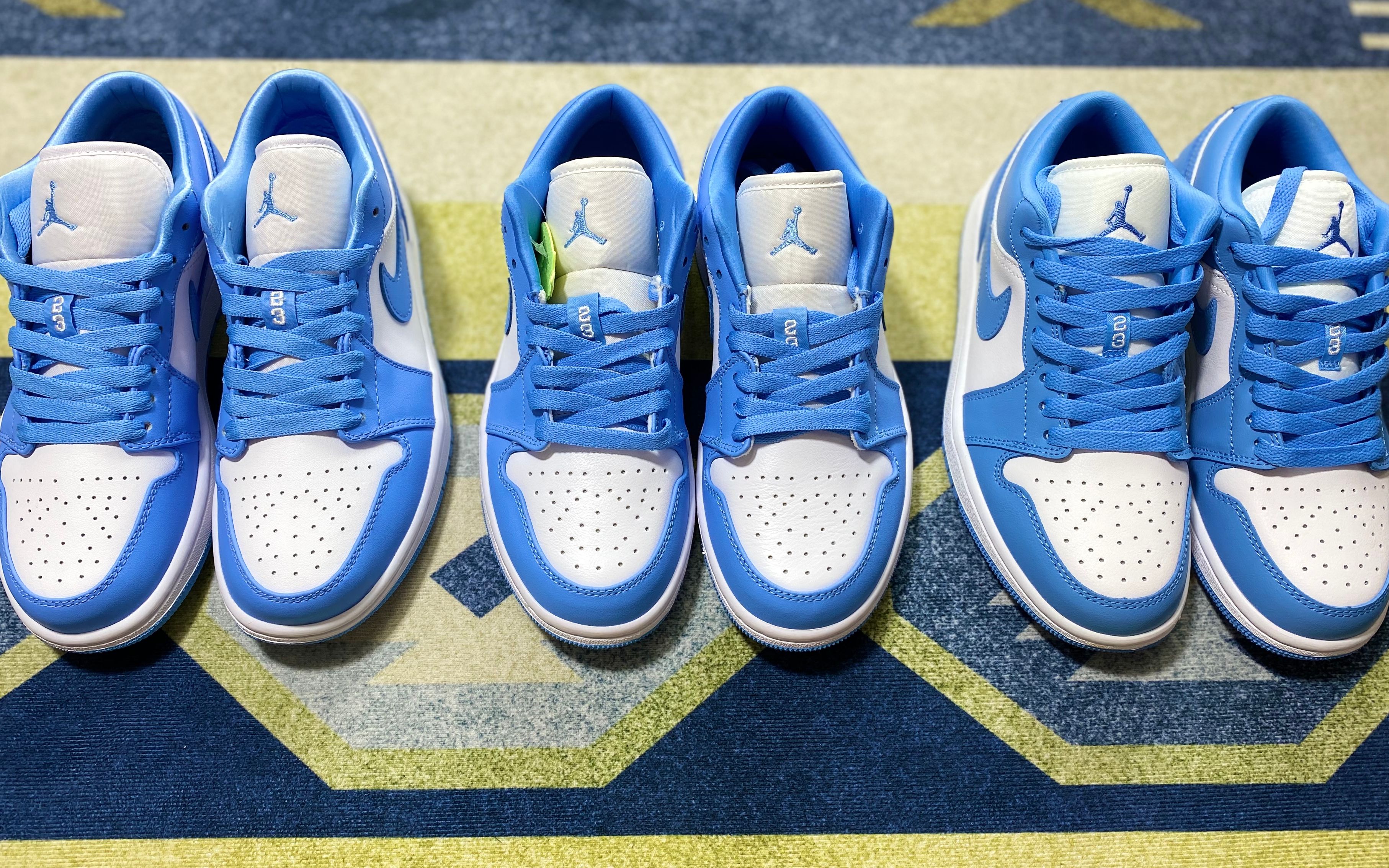 对比版本aj1low低帮北卡蓝丝绸市面版本对比区分莆田鞋的版本