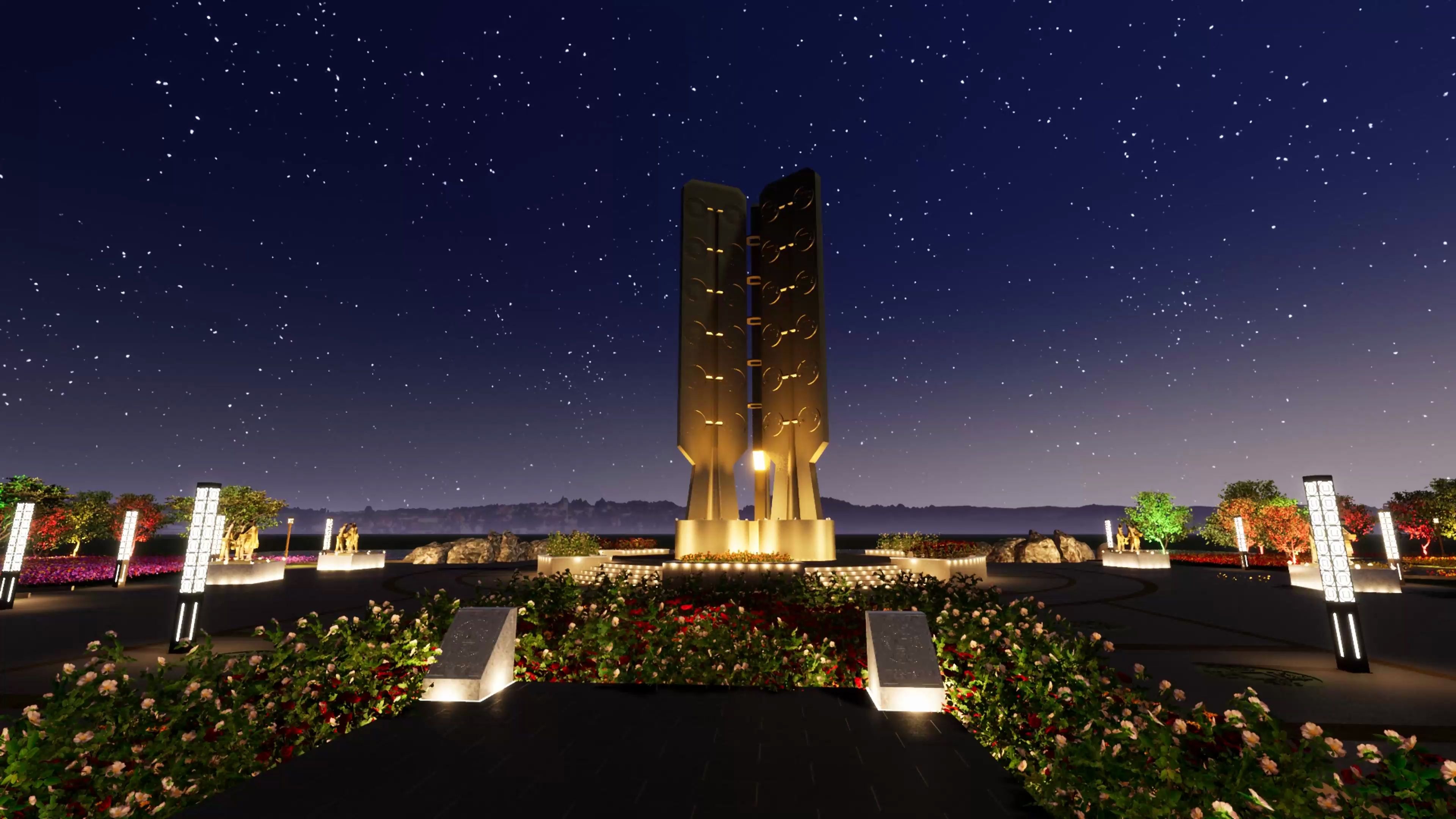 涞源铸币广场灯光秀融烛照明