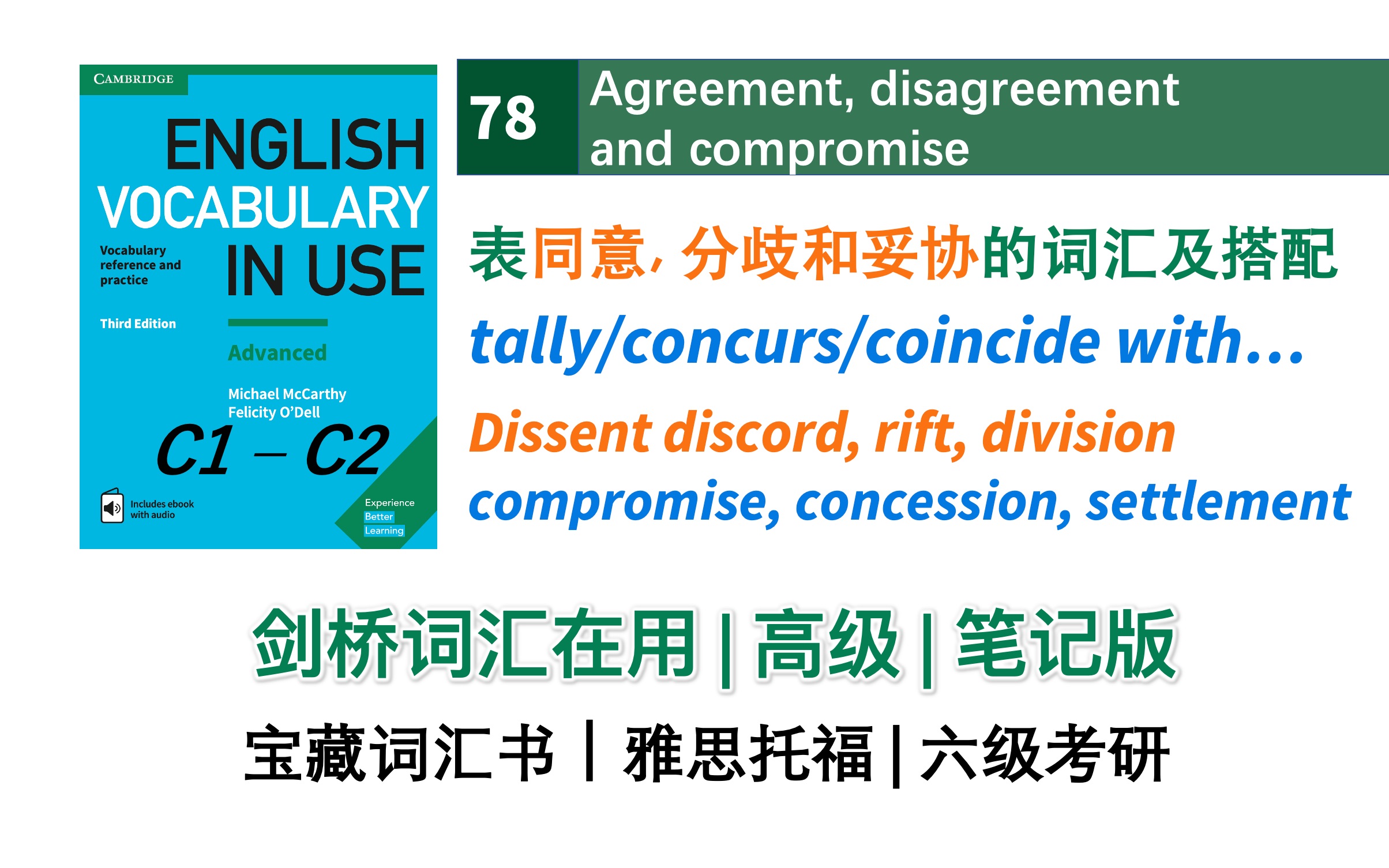 剑桥词汇在用高级笔记版|78. 表同意、分歧和妥协的词汇及搭配|Vocabulary in Use Advanced 雅思托福六级高分词汇哔哩哔哩bilibili