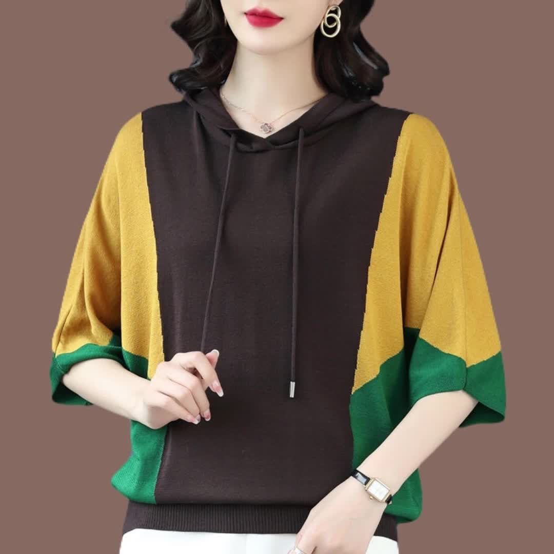 夏季高档带帽蝙蝠衫胖妈妈遮肚子中袖上衣tt恤薄款宽松桑蚕丝女士9968