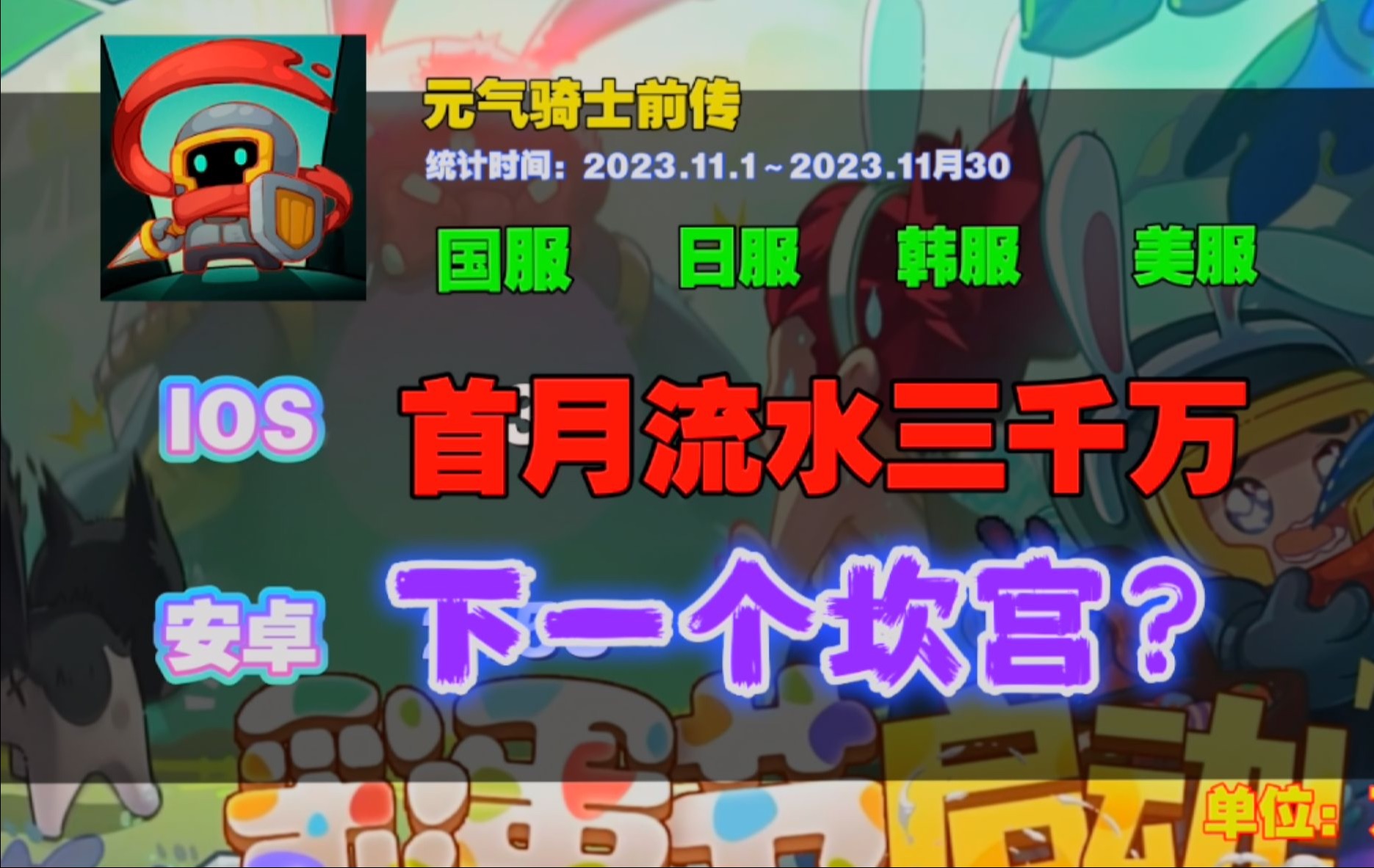 这游戏首月流水三千万,下一个坎宫?四月流水又会是多少?元气骑士手游情报