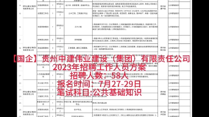 【国企】贵州中建伟业建设(集团)有限责任公司2023年招聘工作人员方案招聘人数:58人报名时间:7月2729日哔哩哔哩bilibili