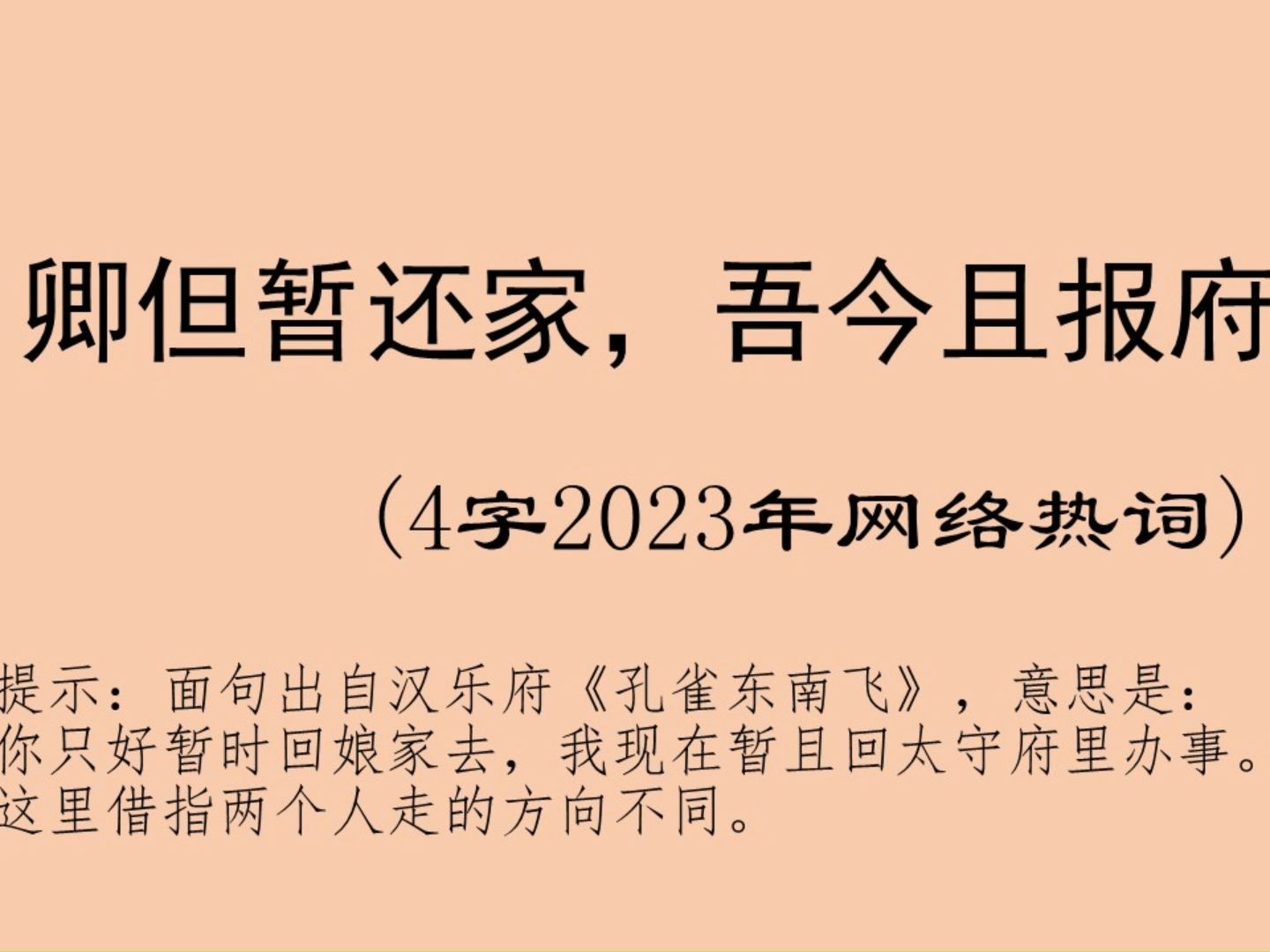 灯谜大家猜:“卿但暂还家,吾今且报府”(4字2023年网络热词)哔哩哔哩bilibili