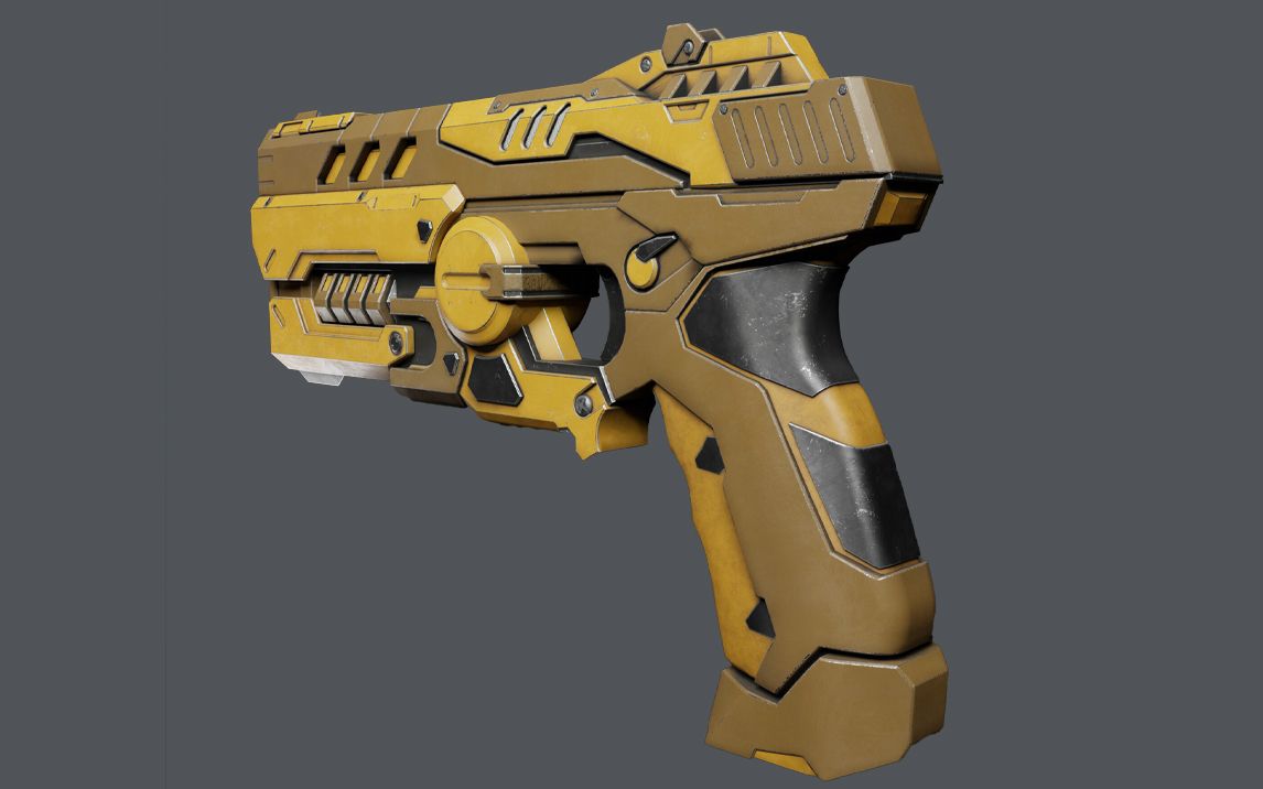 3dmax枪械建模:次世代手枪高模制作,武器模型布线到sp材质完整讲解