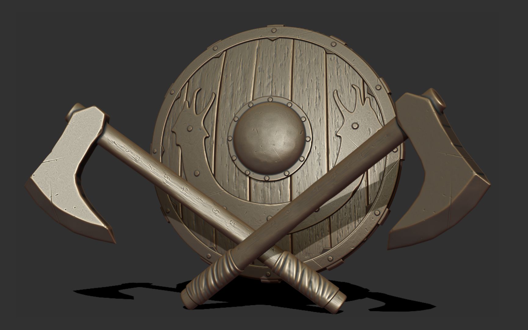 【3d建模】武器"盾牌斧头"游戏模型,max&zb合作细节没得说