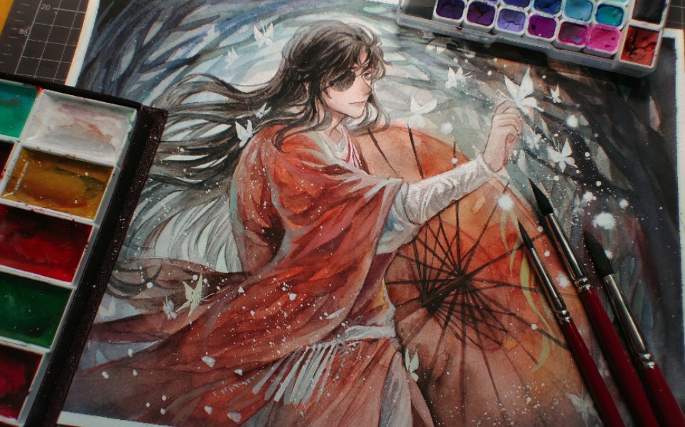 【水彩】【天官赐福】——花城,,戏蝶