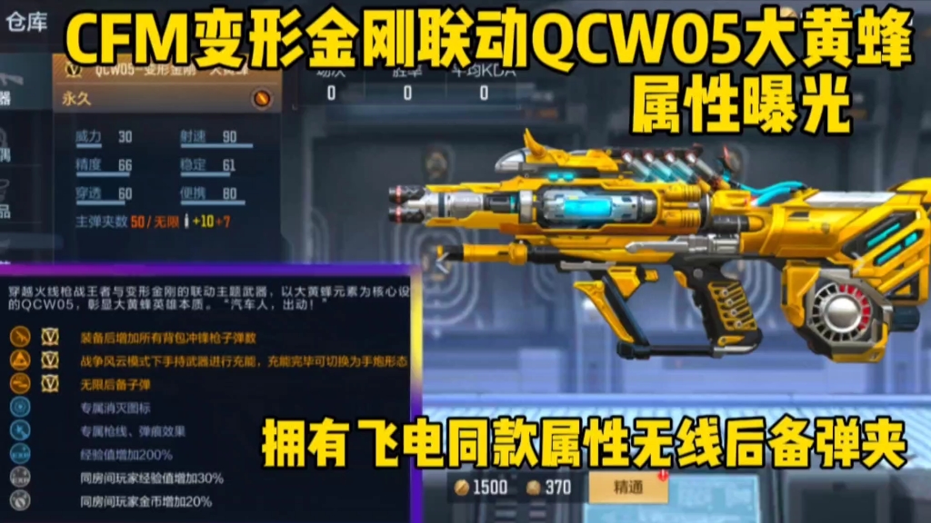 cfm金刚联动qcw05大黄蜂属性曝光!拥有飞电同款无线后备弹夹