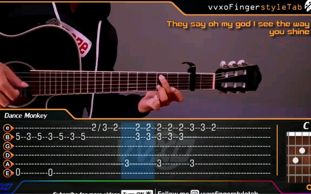dance monkey 吉他 指弹教学(附谱)