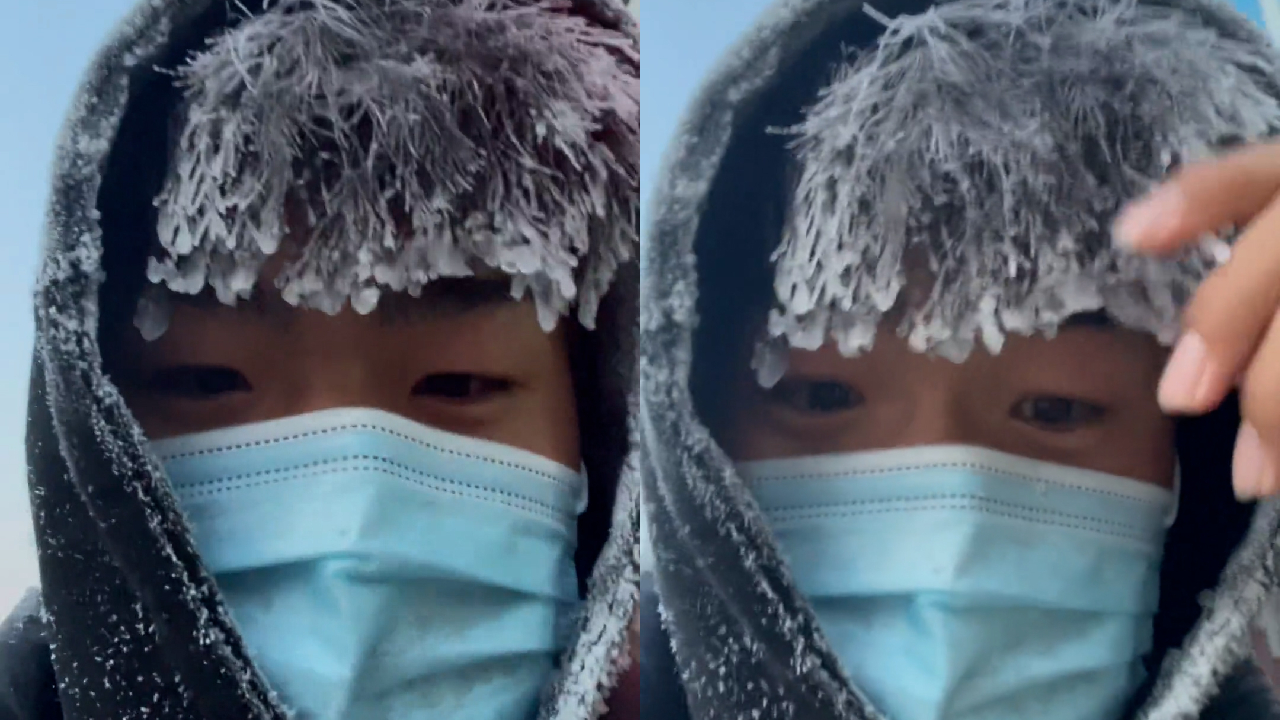 东北的冬天有多冷?男子清晨出门跑步1小时,头发直接被冻成冰