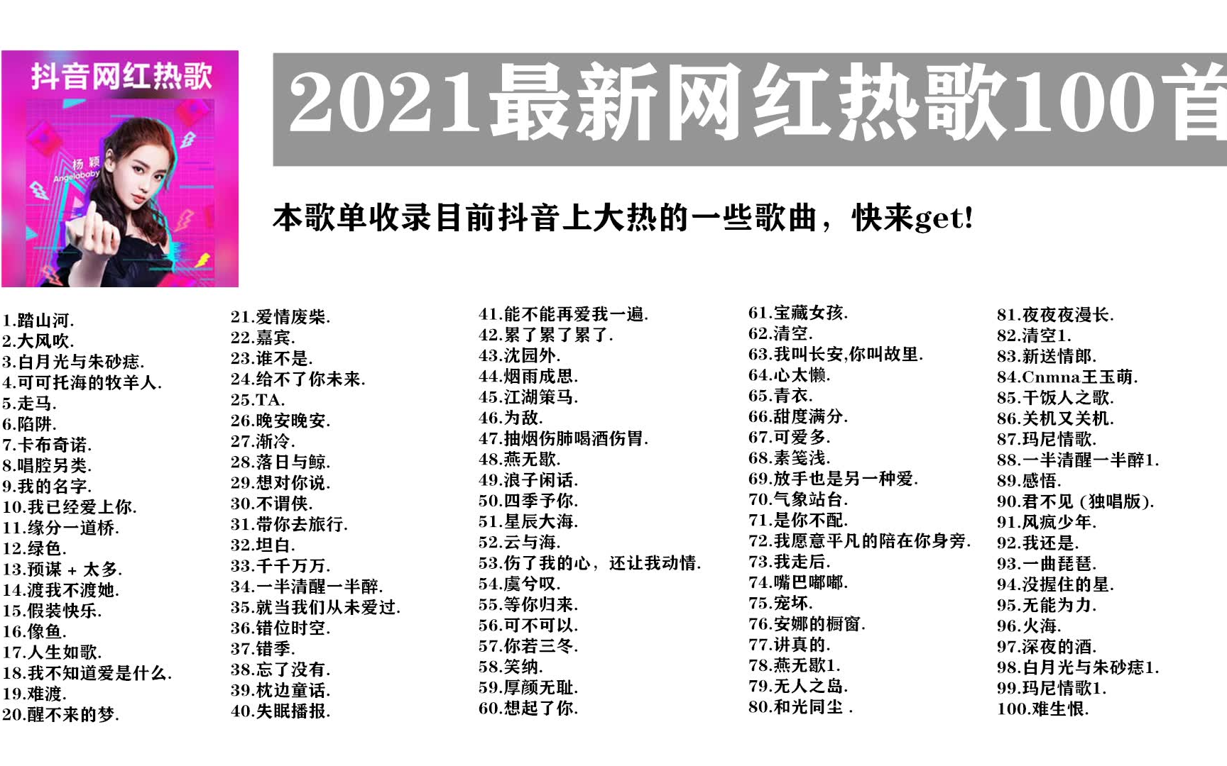 [图]【抖音热歌】2021最新网红热歌100首。