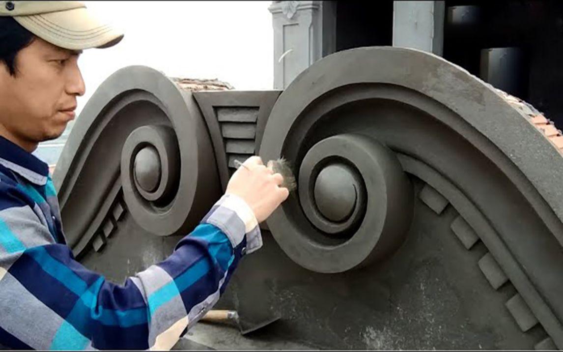 越南工匠在水泥上雕刻,浮雕精细丝滑,全程极度治愈!