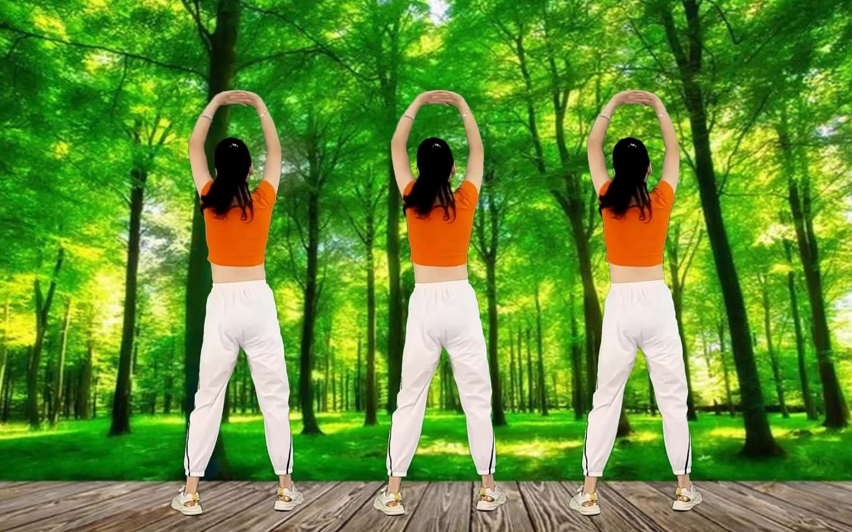 中老年人简单易学肩颈健身操《冬天里的一把火》背面演示