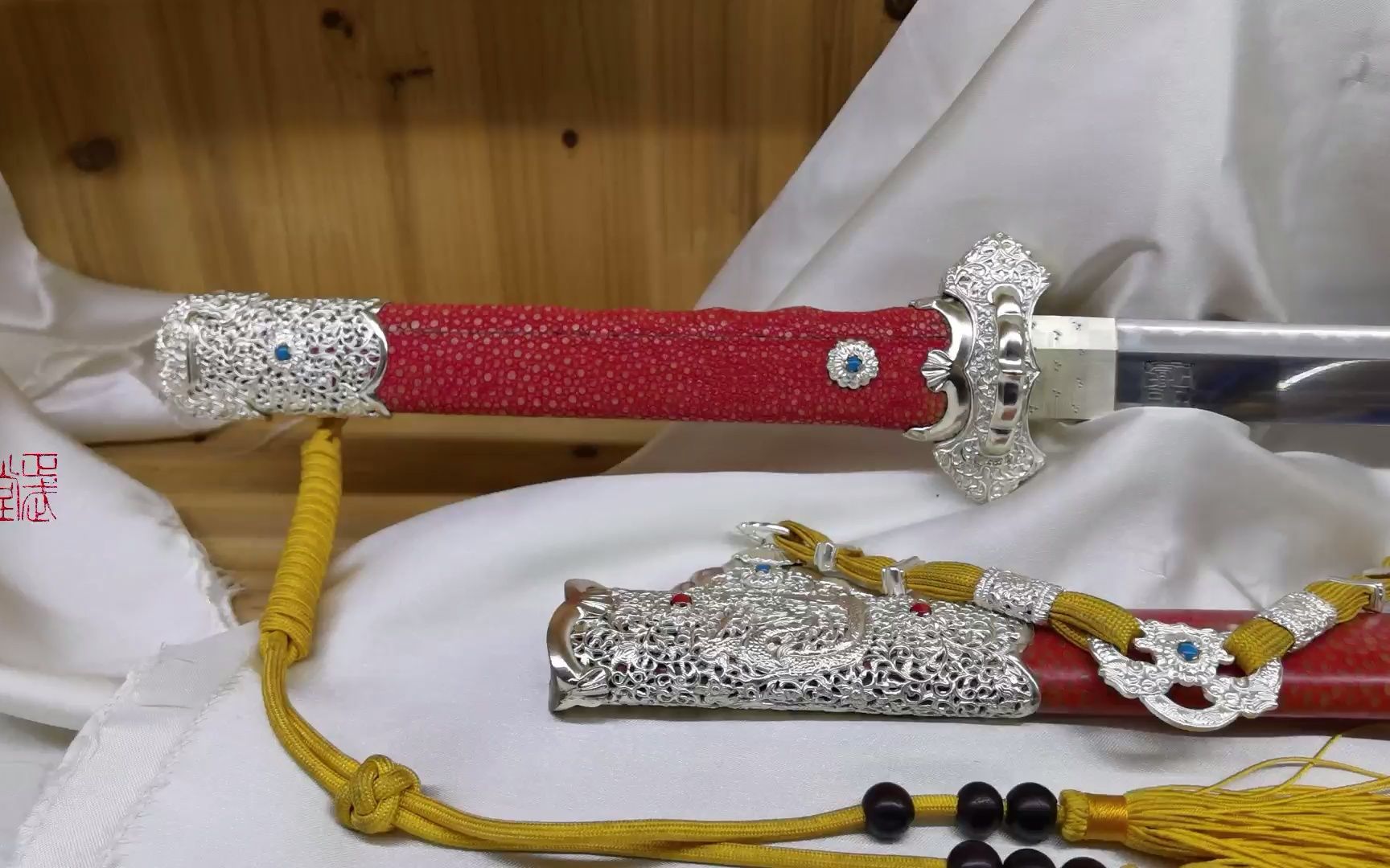 周正武红鱼皮鞘八龙豪华装诸刃造唐刀,中国刀剑龙泉宝剑唐刀汉剑冷