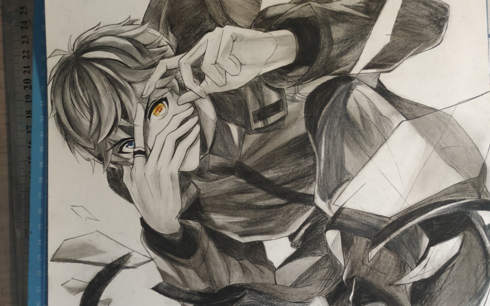 【炭笔手绘】周而复始,棋洛无悔 周棋洛ssr卡面明灭绘制过程