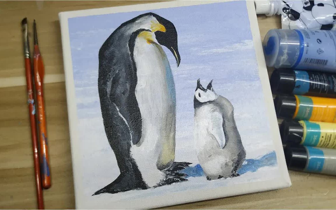 【丙烯画】【绘画教程】如何画企鹅-how to paint a emperor penguin