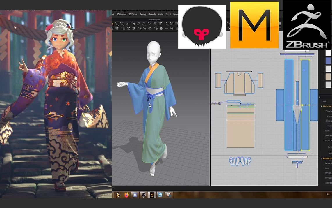 (全流程)Marvelous Designer+Zbrush+8猴制作日式服装哔哩哔哩bilibili