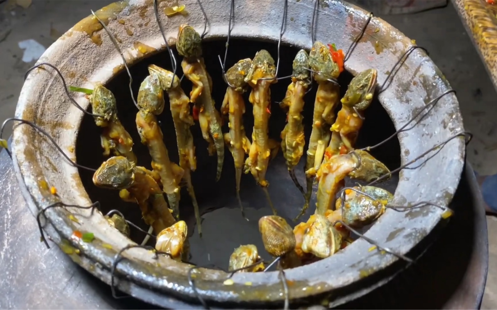 老坛酸菜缸烤小壁虎,那小味道,嘎嘎香呀!