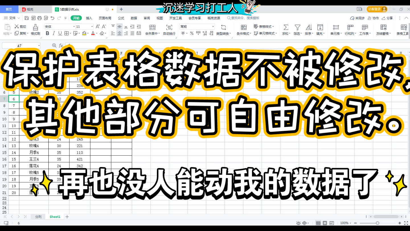 Excel表格部分数据被保护,不能修改,其余部分可正常输入.WPS office excel哔哩哔哩bilibili