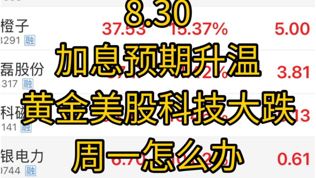 加息预期突然升温，黄金和美股硬件科技大幅下跌！厄尔尼诺的热度在不断抬升，明天周一该如何炒作？！黄金还能不能买！