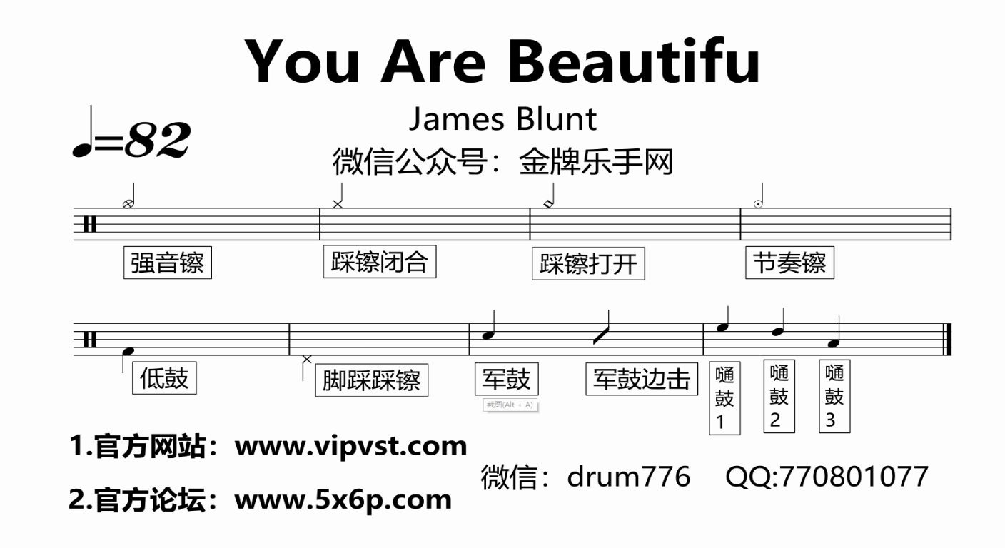 [图]【金牌乐手】555.James Blunt - You Are Beautifu 鼓谱 动态鼓谱