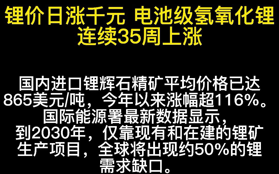 锂价日涨千元 电池级氢氧化锂连续35周上涨哔哩哔哩bilibili