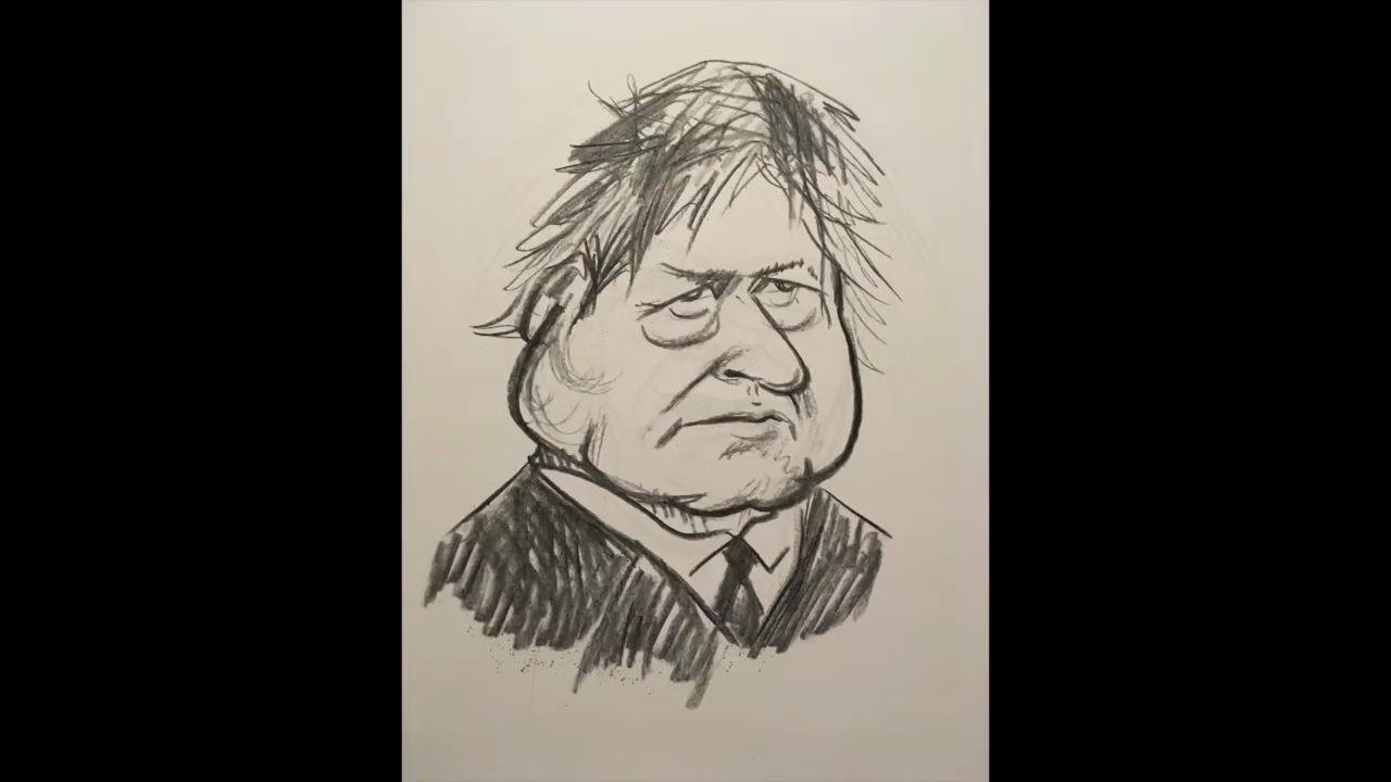 英国首相boris johnson肖像照片用炭笔画成 鲍里斯·约翰逊 漫画肖像!