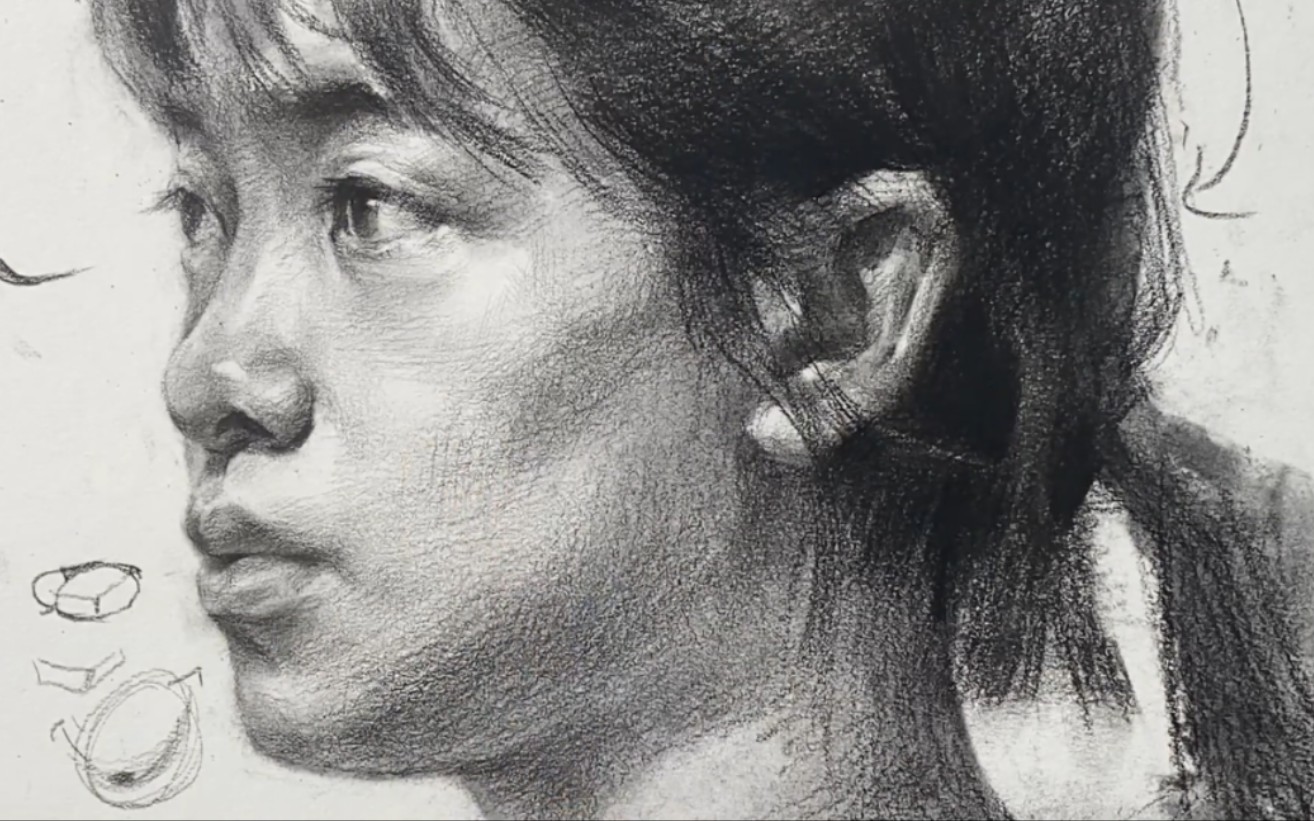 大乔素描头像课程_女青年侧面_脸部刻画