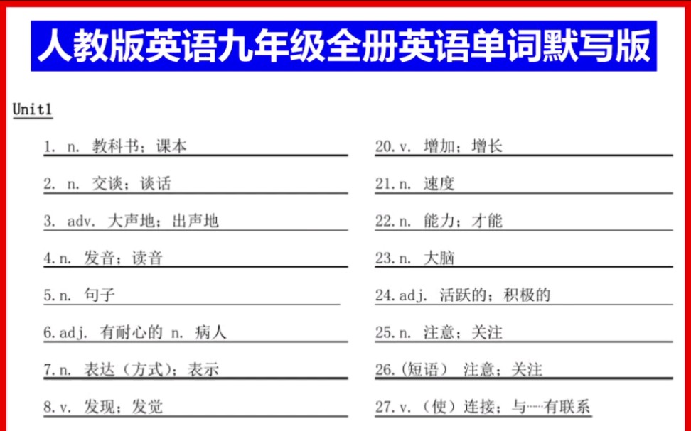 人教版英语九年级全册英语单词默写版哔哩哔哩bilibili