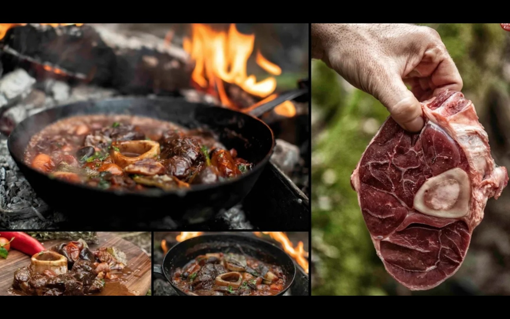 《荒野美食》煎牛骨做的出神入化.