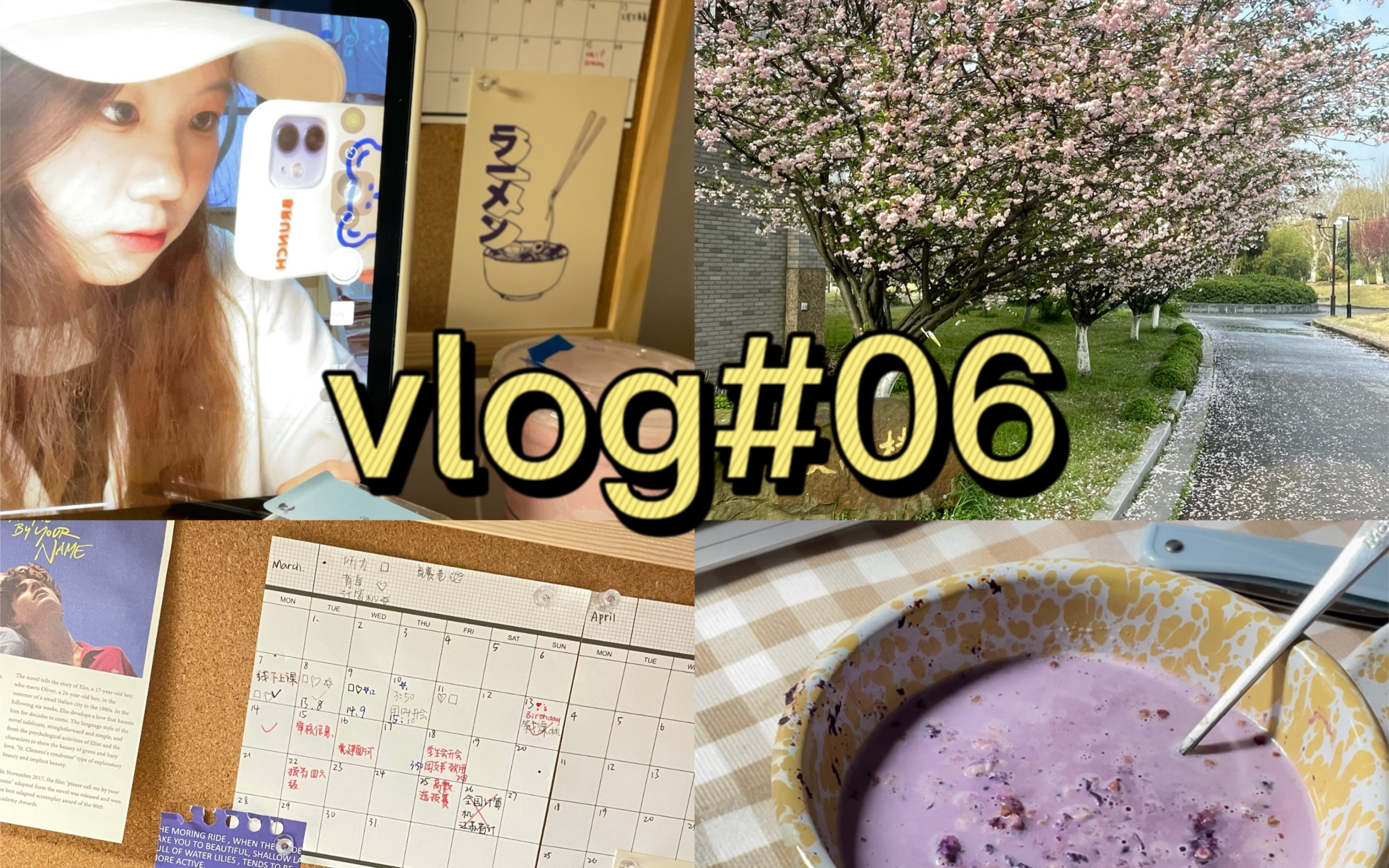 vlog|河海大学网课摸鱼日常/又线上啦/紫薯燕麦牛奶/燕麦杯上瘾/画工图/樱花限定瑞幸/软木板重装:)哔哩哔哩bilibili