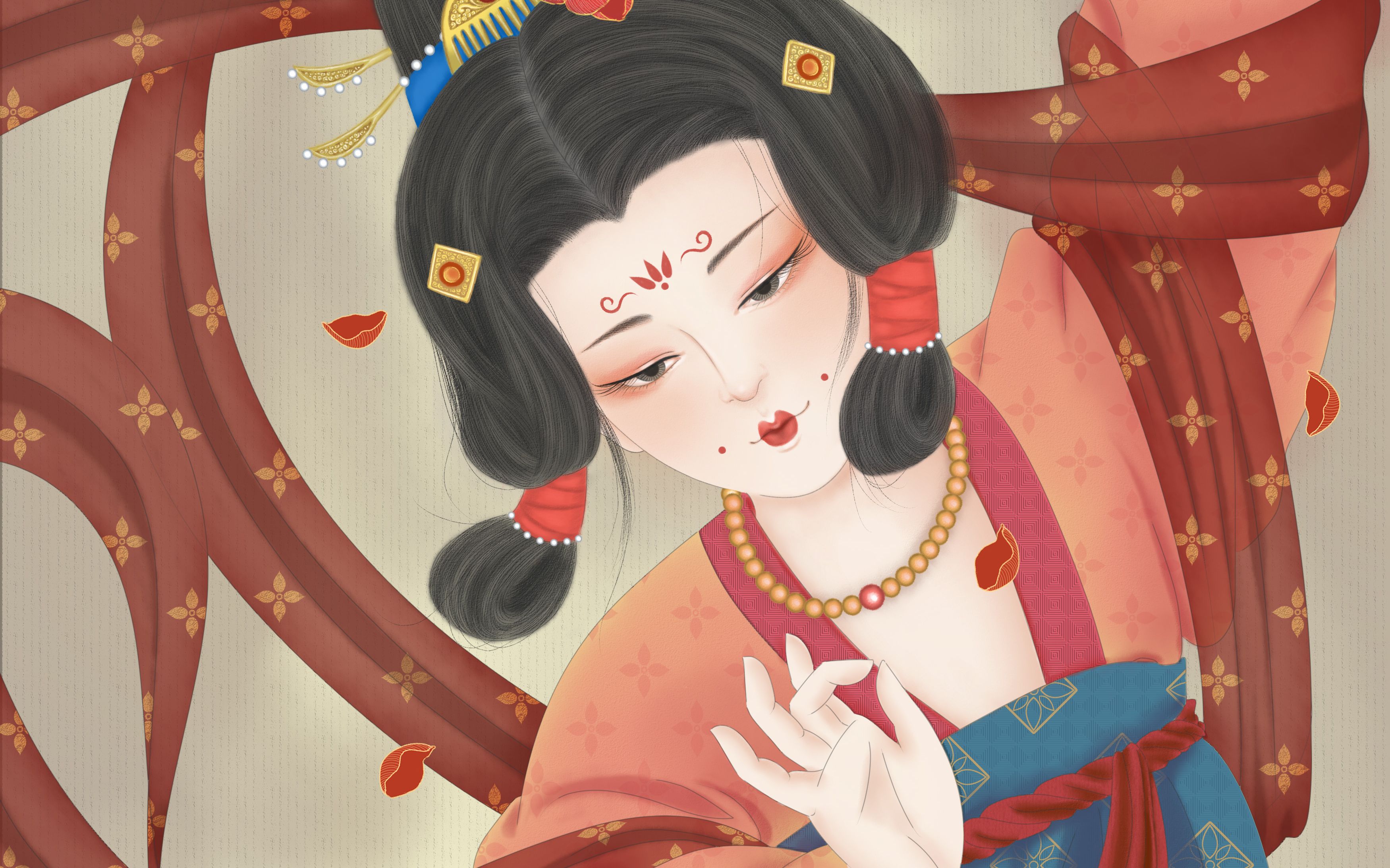 【国风插画】《大唐富贵花》绘画过程