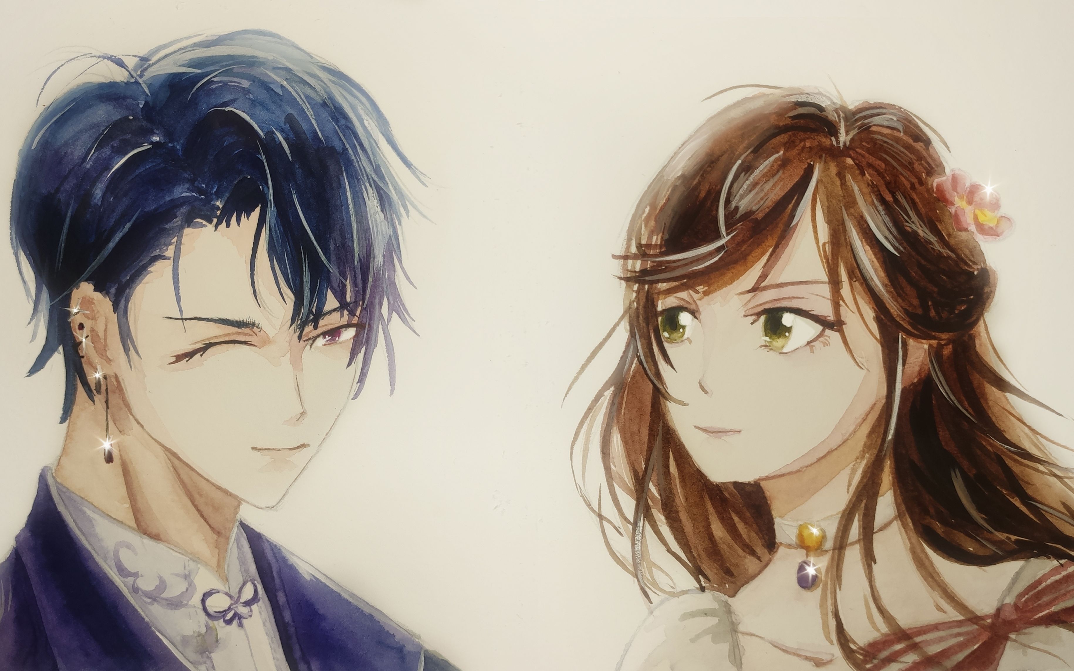 水彩手绘未定事件簿陆景和情头绘画过程