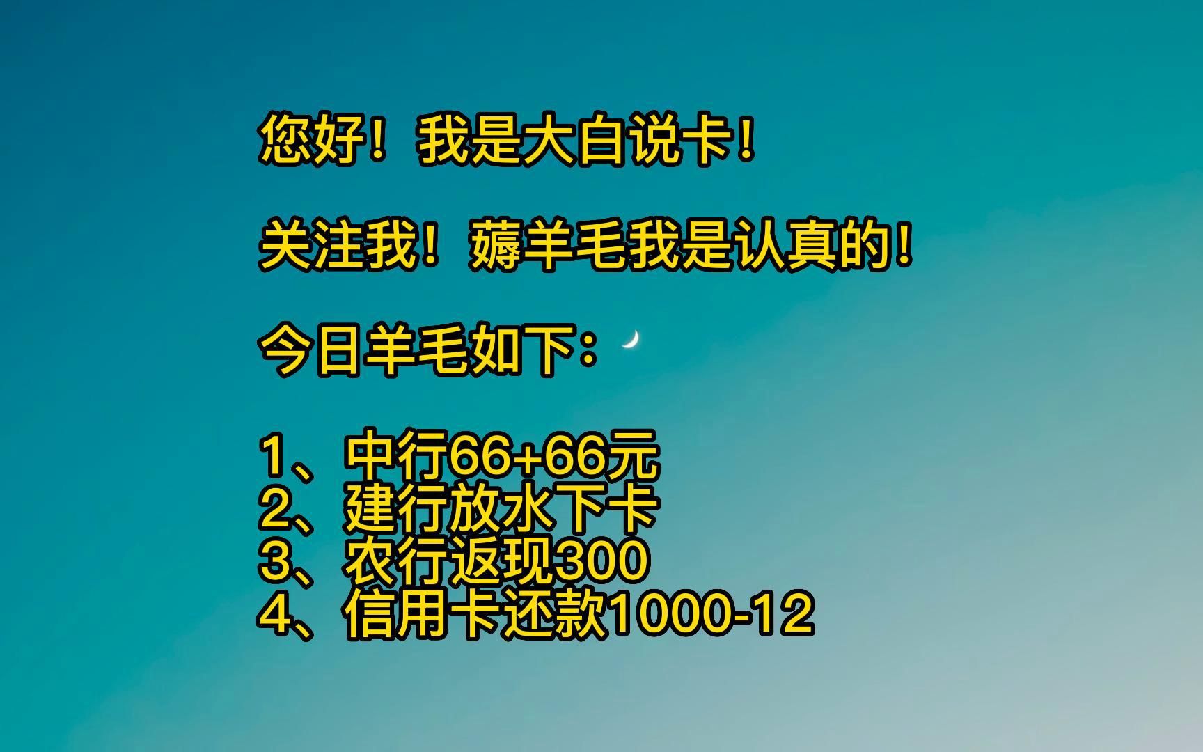 中行66+66元,建行放水下卡,农行信用卡返现300元,信用卡还款100012元哔哩哔哩bilibili