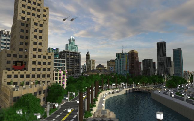 [图]【Minecraft】我的世界 最大最真实的城市 Greenfield City(铁路，高速，机场，学校，办公楼，工厂应有尽有)