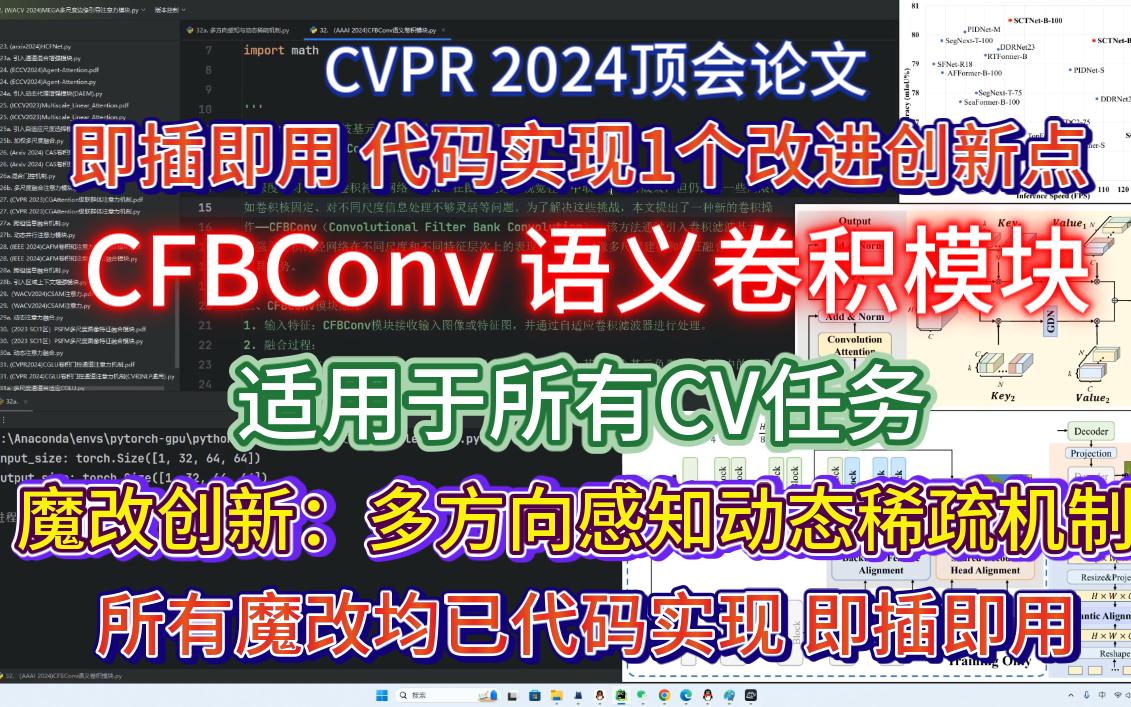 深度学习|2024(CVPR)|CFBConv语义卷积模块|1个魔改即插即用模块,魔改多方向感知动态稀疏机制,适用于图像分类、目标检测、语义分割等所有CV任务...