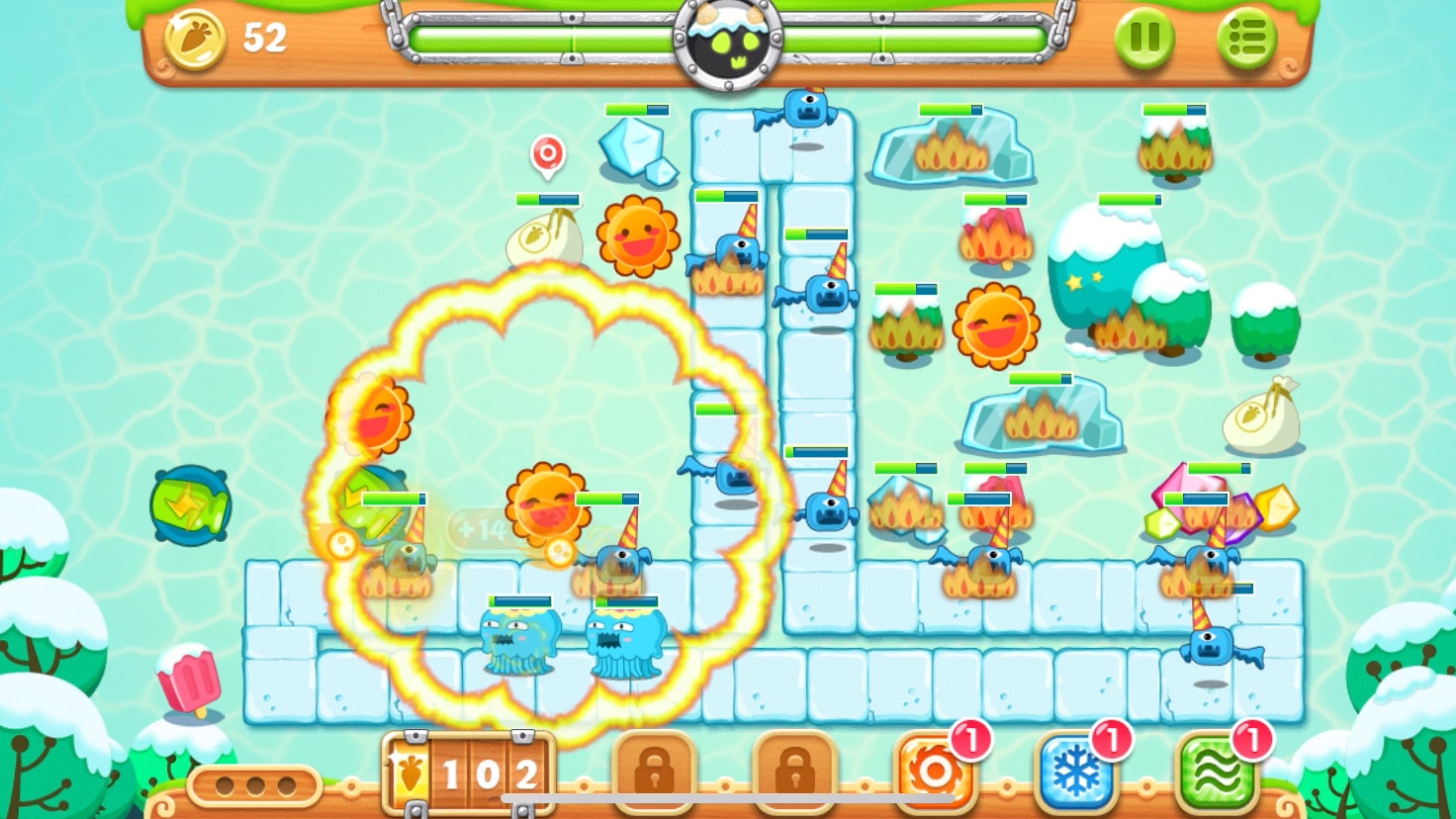 保卫萝卜2 第14关 三无完美过关(金萝卜 道具全清 水晶萝卜)