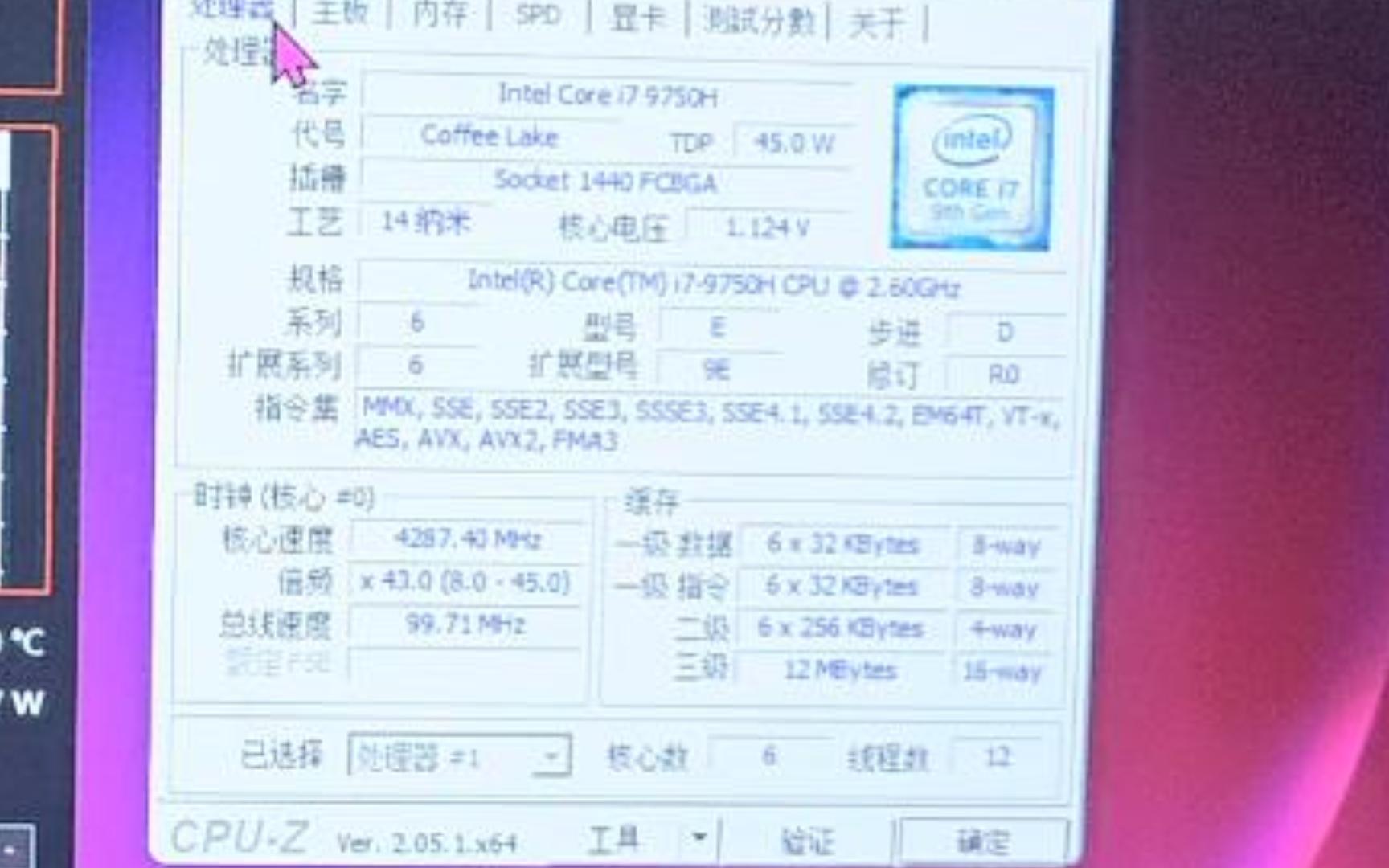 INTEL CORE I79750H处理器默频状态下性能参数和CPUZ测试得分.感谢粉丝“NOBU有点可爱”提供测试视频!哔哩哔哩bilibili