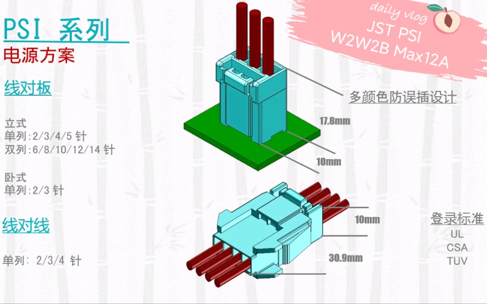 JST PSI: 4.0mm间距电源线对板&线对线连接器,惯性锁多控键,Max 12A300V哔哩哔哩bilibili